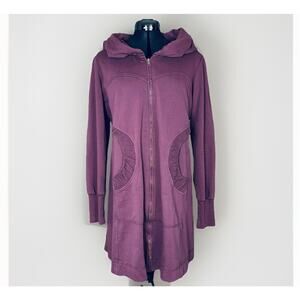 CMC Color Me Cotton Large Purple Hood Knee Sweatshirt Dress Ruffle Pocket Zip Up